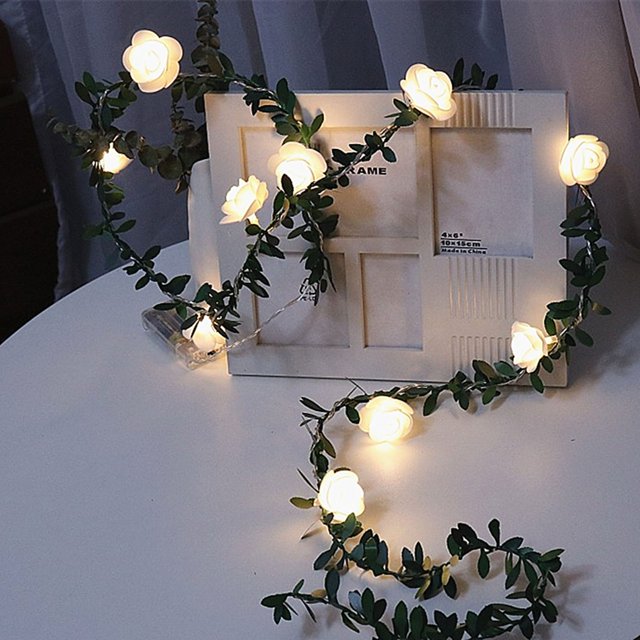 EGNMCR Light Strip, Christmas Lights String Lights Battery Operated Indoor with LED Light White Roses with Warm Light String Lights