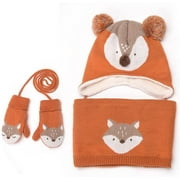Baby Hats Mittens Winter Warm Knit Hat+Scarf Gloves 3 Set