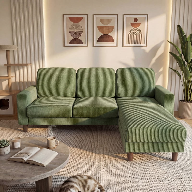 Homall Cloud Modular Sectional Sofa 3 Seat L-Shaped Cloud Oversized Sofa Couch for Living Room, Apartment and Small Space,Corduroy Green