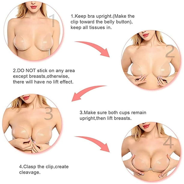 HTAIGUO Adhesive Bras for Women Push Up Sticky Silicone Backless Strapless  Bra with Nipple Covers 