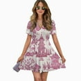 thumbnail image 2 of Zen Garden Pink Women Dress V-Neck Short Sleeve Flowy Swing Party Midi Dress, 2 of 4