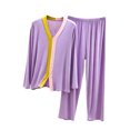 thumbnail image 3 of PNTUTB Pajama Set for Women Color Block Long Sleeve V-neck Top and Elastic Waist Pants Loose Casual Comfort Soft Two Piece Set, 3 of 7