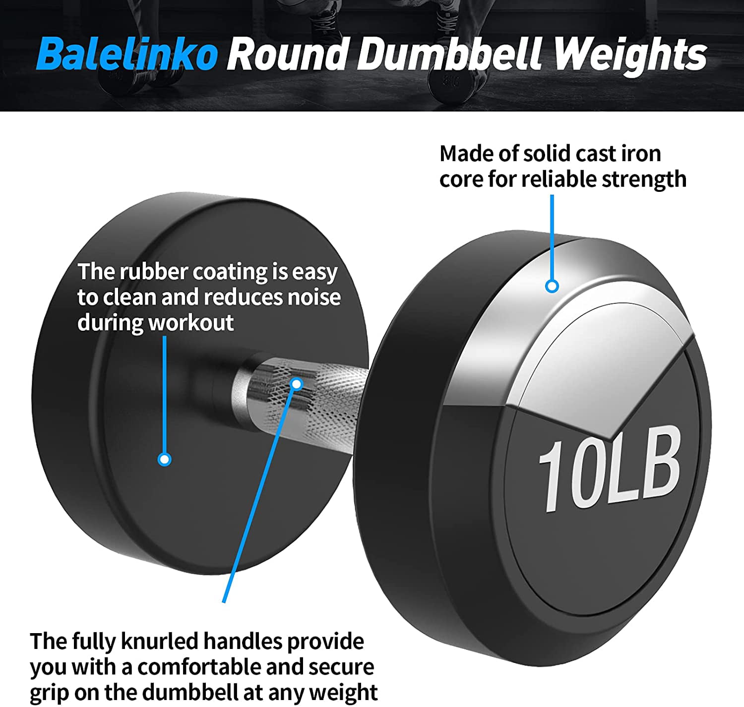 10, 15, 20, 25, 30, 35, 40, 45 lb Free Hand Weight with Metal Handle for Home Gym Equipment Workout Strength Training Balelinko Rubber Coated Round Dumbbells Set of 2 