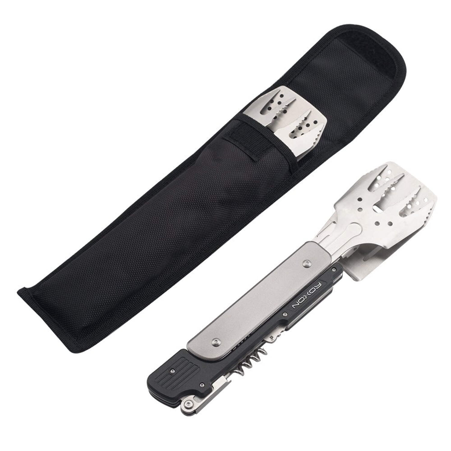 Roxon 6-in-1 Collapsible Grill Multitool - Fork, Spatula, Corkscrew, Knife, Tong for Outdoor Grilling
