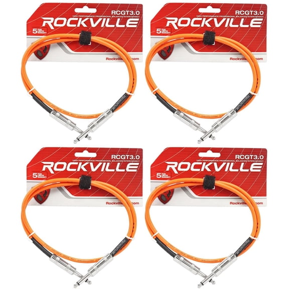 4 Rockville RCGT3.0O 3'  1/4" TS to 1/4'' TS Guitar/Instrument Cable