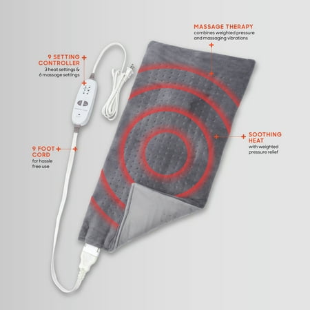 Sharper Image Calming Heat Massaging Weighted Heating Pad, 12 in x 24 in, Gray