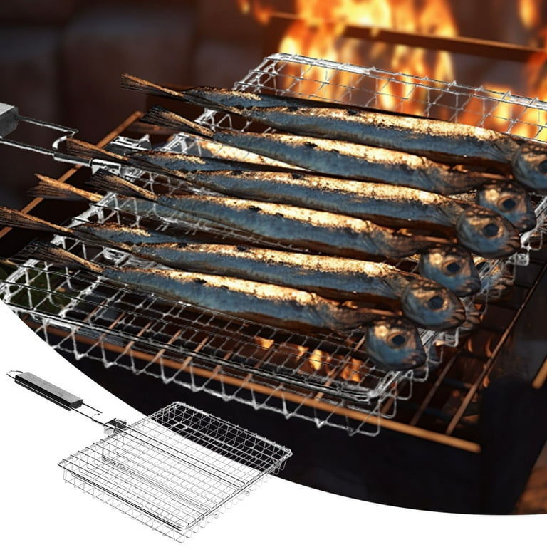 cooking accessories for fish BBQ Grill Basket Stainless Steel Grill Fits All Grills and Somkers, BBQ Accessories making it ideal for salmon Nordic Ware Catch of the