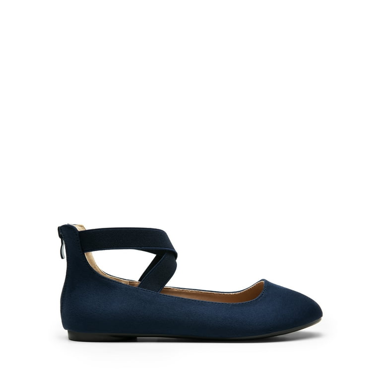 BURUDANI Womens Ballet Flats Elastic Ankle Strap Mary Jane Slip On Shoes Navy Size 7.5