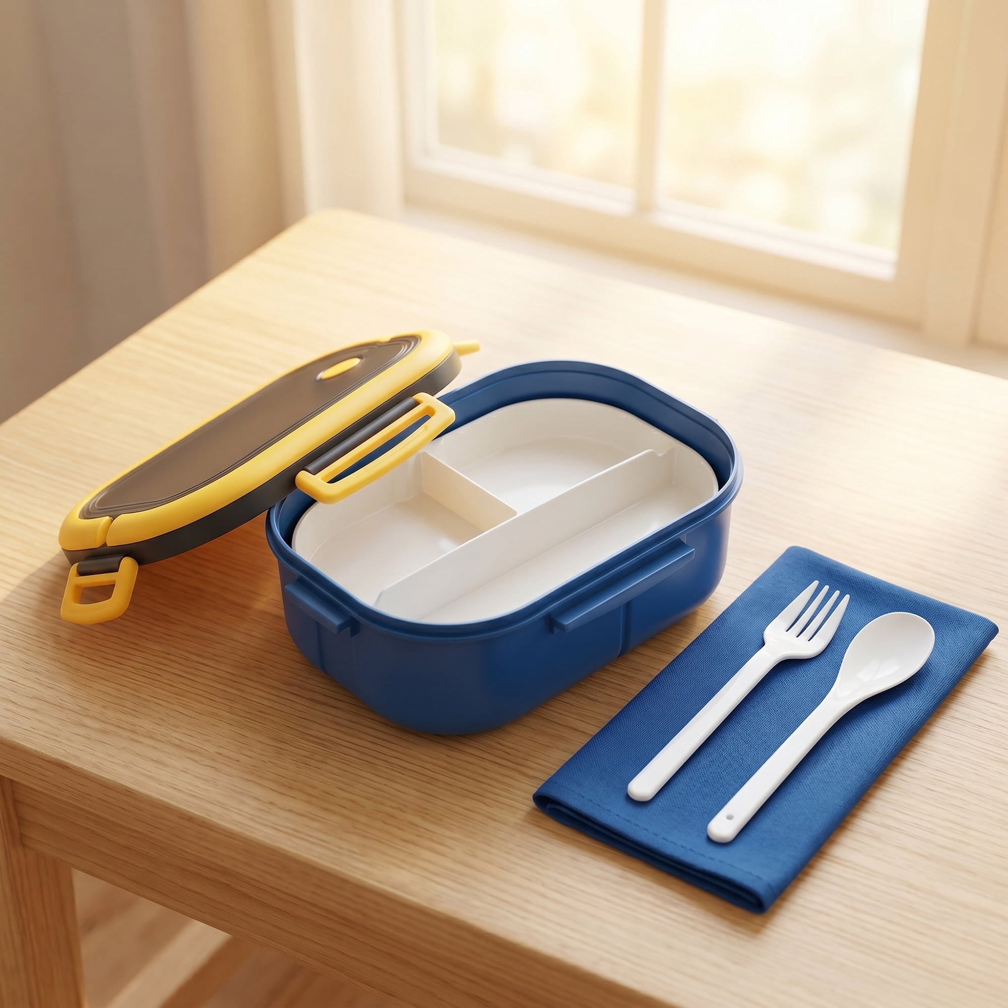 Unique Bargains Double-Layer Leak-Proof Meal Lunch Bento Box Blue