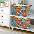 thumbnail image 2 of Yayeee Foldable Storage Basket for Shelves with Handles Set of 2 Waterproof Cloth Bins, Cartoon Flowers, 2 of 7
