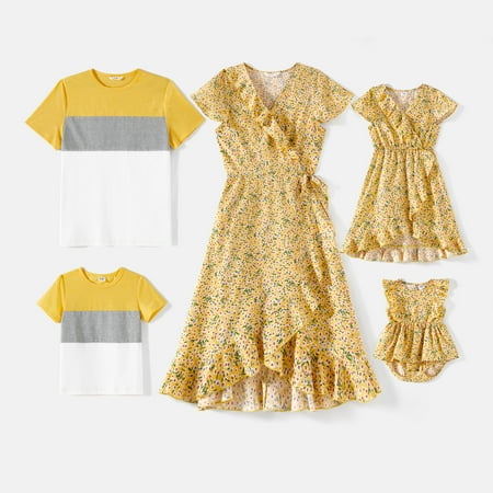 

PatPat Family Matching Letter Design Camouflage Halter Neck Sleeveless Bodycon Dresses and Cotton Short-sleeve Spliced T-shirts Sets