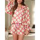 thumbnail image 3 of Conjunto Pijama Suave para Mujer 2 Piezas Pajarita Navideña Camisa Manga Larga Pantalones Cortos Con Papá Noel Ropa Dormir, 3 of 9