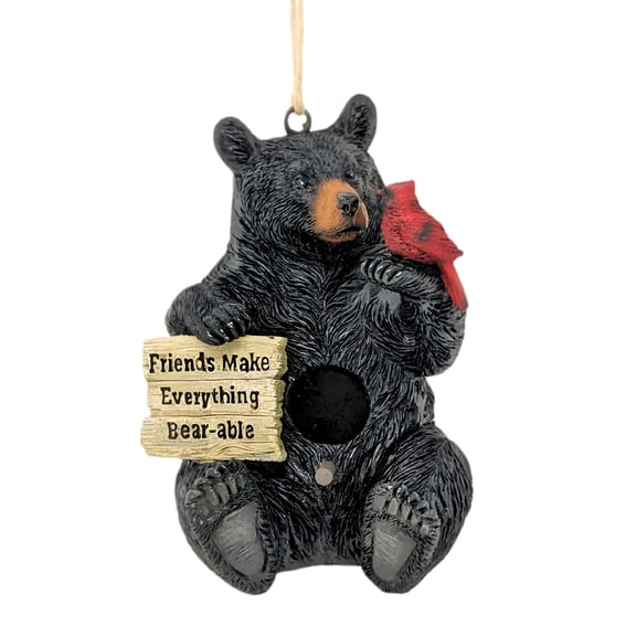 Black Bear Birdhouse with Cardinal Resin Wildlife Outdoor Garden Decor Rustic Cabin Accent