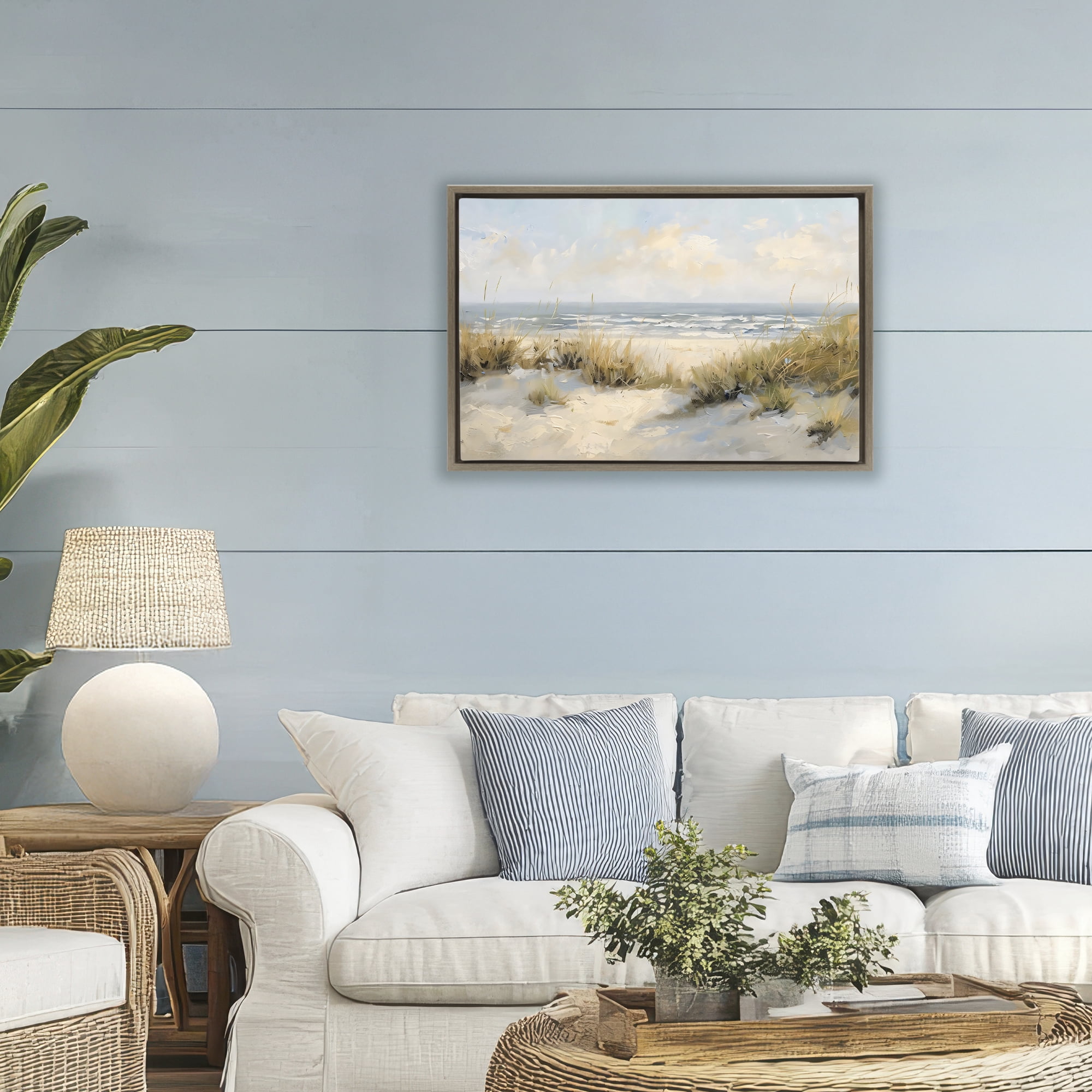 Stupell Industries Coastal Birds Over Dunes Brown Framed Floater Canvas Wall Art, design by Creative Studio
