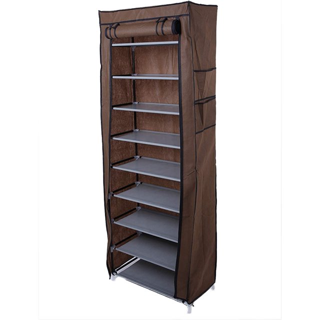 9 Tier 9 Lattices Non Woven Fabric Shoe Rack,Free Standing Shoe Racks,Shoes Racks Organizer for Closet,Stackable Shoe Rack,with Side Pocket,for Doorway, Corridor, Balcony, Living Room (Grey)