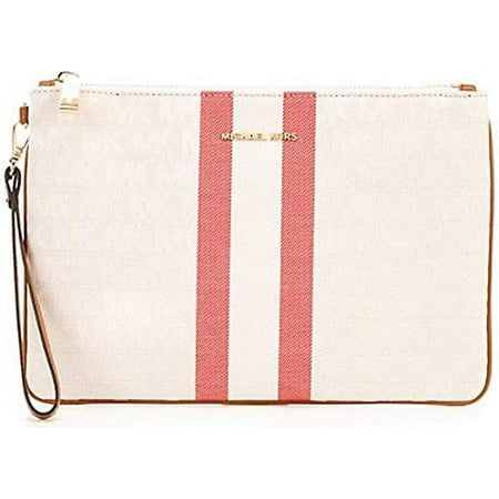 Michael Kors Large Striped Zip Pouch vanilla/acorn/bright red