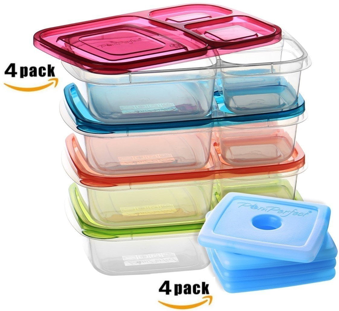 3 Compartment Lunch Bo Reusable Meal Prep Food Containers With Ice Packs By Pomperfect Set Of 4