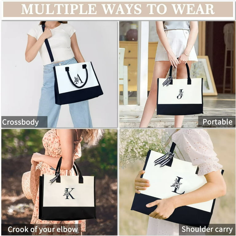 Classic Black and White Initial Canvas Tote Bags (A), 100% Cotton, 17"  X 19" X 2