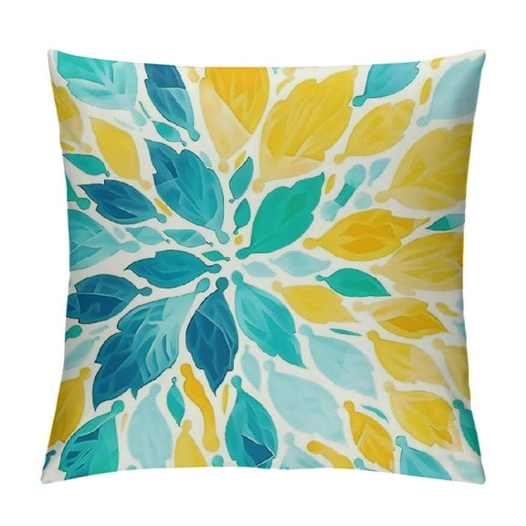 Creowell Flower Pillow Covers Decorative Throw Pillow Yellow Blue Floral Pillow Covers Dahlia Yellow Cushion Cover for Couch Sofa Bed Room Home Decor Zippered Pillow Cases Turquoise