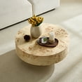 thumbnail image 4 of Noble House 31.49" Round Coffee Table, Burl Wood Veneer, Sturdy Drum Pedestal, Mid-Century Accent, Natural, 4 of 8