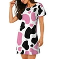 thumbnail image 2 of Honeii Cow Spots Print Women's Loose Short Sleeve Nightgown, Soft Cotton Sleepwear, Comfy Loose Fit Pajama Dress for Sleep and Lounge, 2 of 6