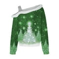 thumbnail image 5 of IROINNID Blouse for Women One-Shoulder Sexy Christmas Printed Plush Long Sleeve Pullover Shirt Casual Warm Tops Discount,Green, 5 of 5