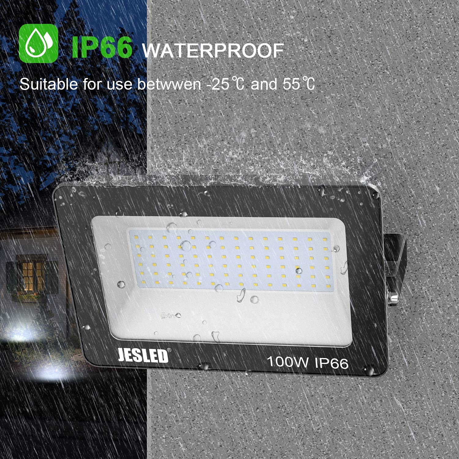 JESLED 100W Dusk to Dawn Security Light LED Outdoor Flood Lights, 5000K  Daylight, Pack