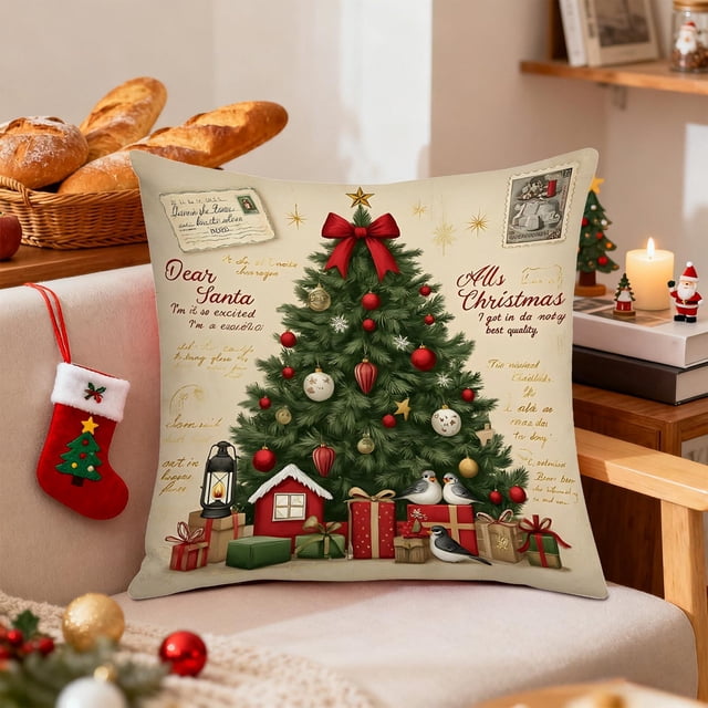 CaiYueKe Christmas Pillow Covers Holiday Decorations Festive Throw Pillowcases Sofa Couch Home Decor Seasonal Christmas Decor Living Room Bedroom Decorations 18x18 inch