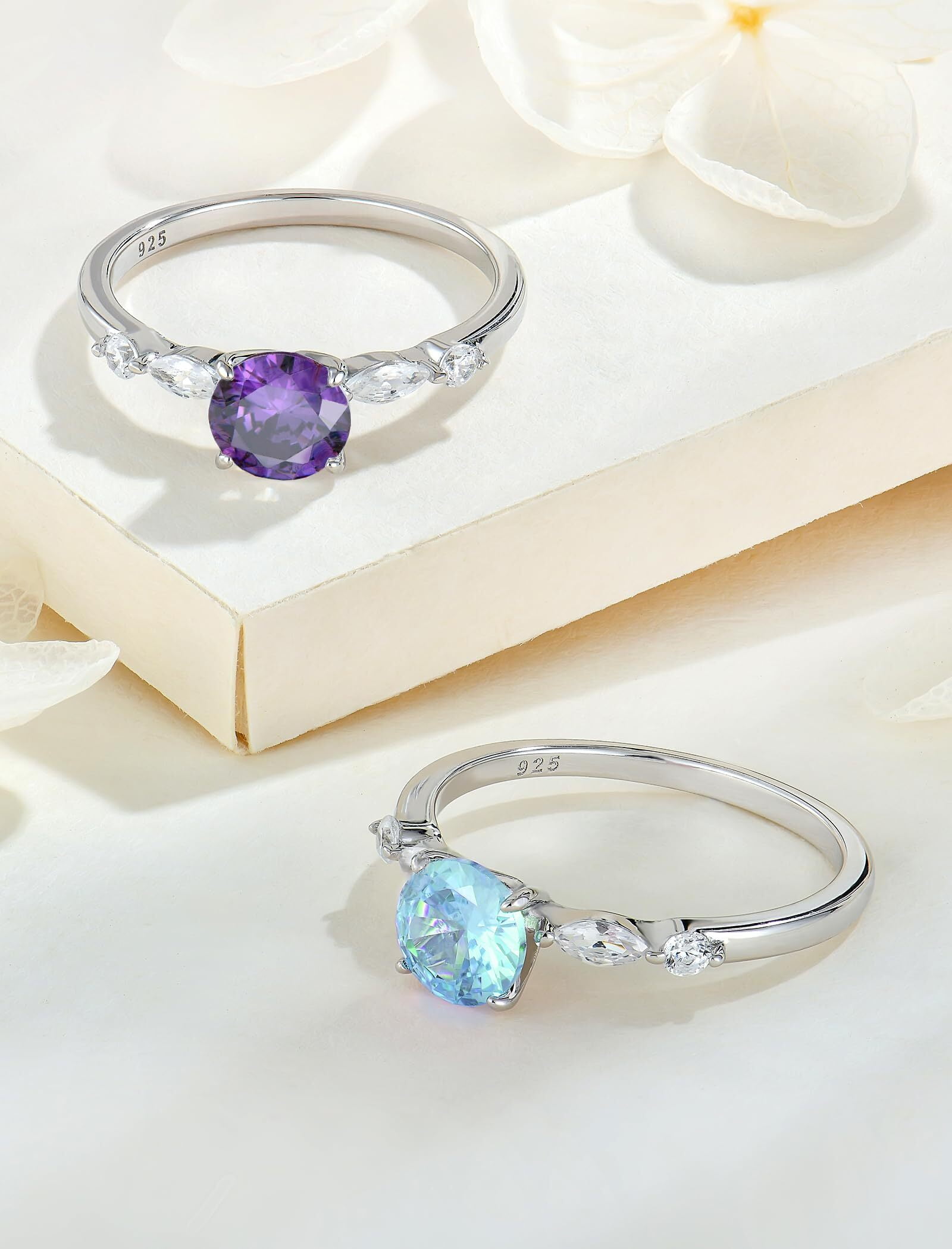 Starchenie Round Promise Rings for Her | 925 Sterling Silver Halo Ring | March Birthstone Aquamarine Engagement Wedding band for Women Size 10