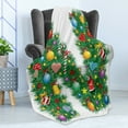 thumbnail image 4 of Letter N Soft Flannel Fleece Throw Blanket, Capital N in Green Color with Coniferous Leaves Bells Bowknots Hearts and Stars, Cozy Plush for Indoor and Outdoor Use, 50" x 60", Multicolor, by Ambesonne, 4 of 5