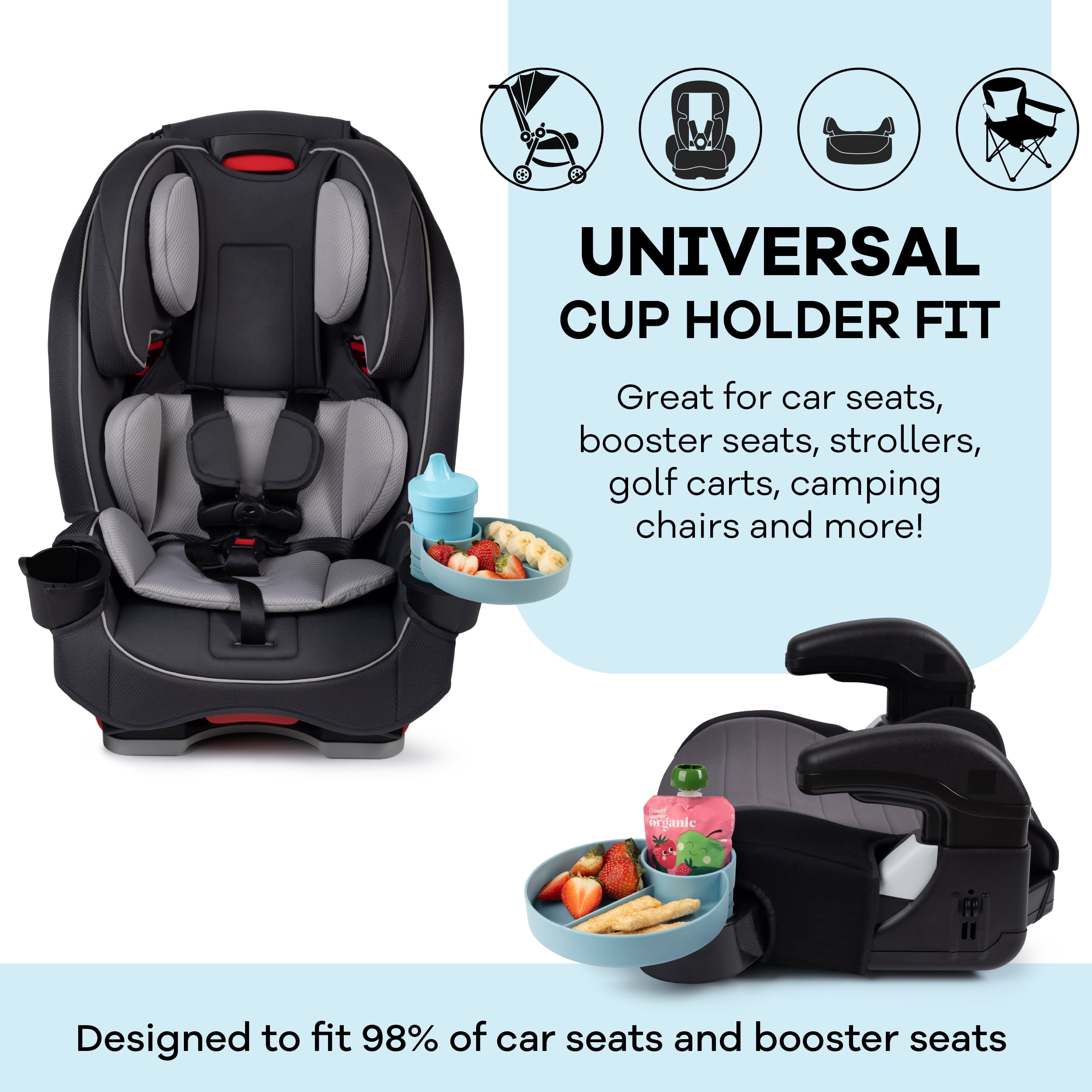 Hoovy Travel Snacker Toddler Car Seat Snack Tray Mess Free Aquamarine Unisex