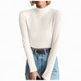 thumbnail image 1 of Splozh Chandail d'Automne Col Rond Manches Longues Chemises pour Femmes Col Ras du Cou Uni Mince Peluche Tricot de Corps Chandail Décontracté Léger Chaud Blouse Hauts Blanc,3TG, 1 of 1