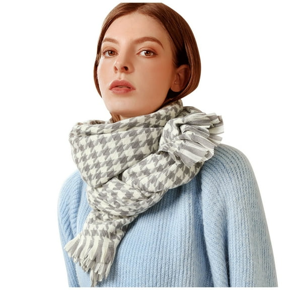 Lilgiuy Women's Winter Warm Soft Casual Tassel Houndstooth Printing Muffler Winter Dresses for 2022