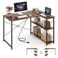 thumbnail image 3 of 47" Reversible L Shape Desk with Power Outlets & Adjustable Storage Shelves, Corner Computer Desk for Home Office Gaming,Rustic Brown, 3 of 8
