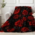 thumbnail image 2 of Luxurious Vintage Red Roses Oil Painting Style Throw Blanket Soft Warm Black Flannel with Vibrant Floral Design for Naps Camping Travel & Home Decor Ideal Gift for Friends Family & Lovers, 2 of 5
