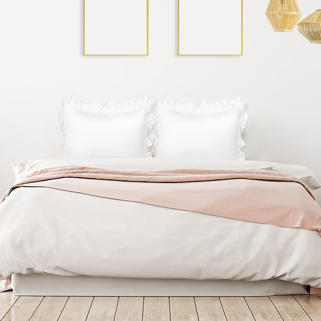 Unique Bargains 2-Piece Satin Ruffled Edge Pillowcases, Standard, White