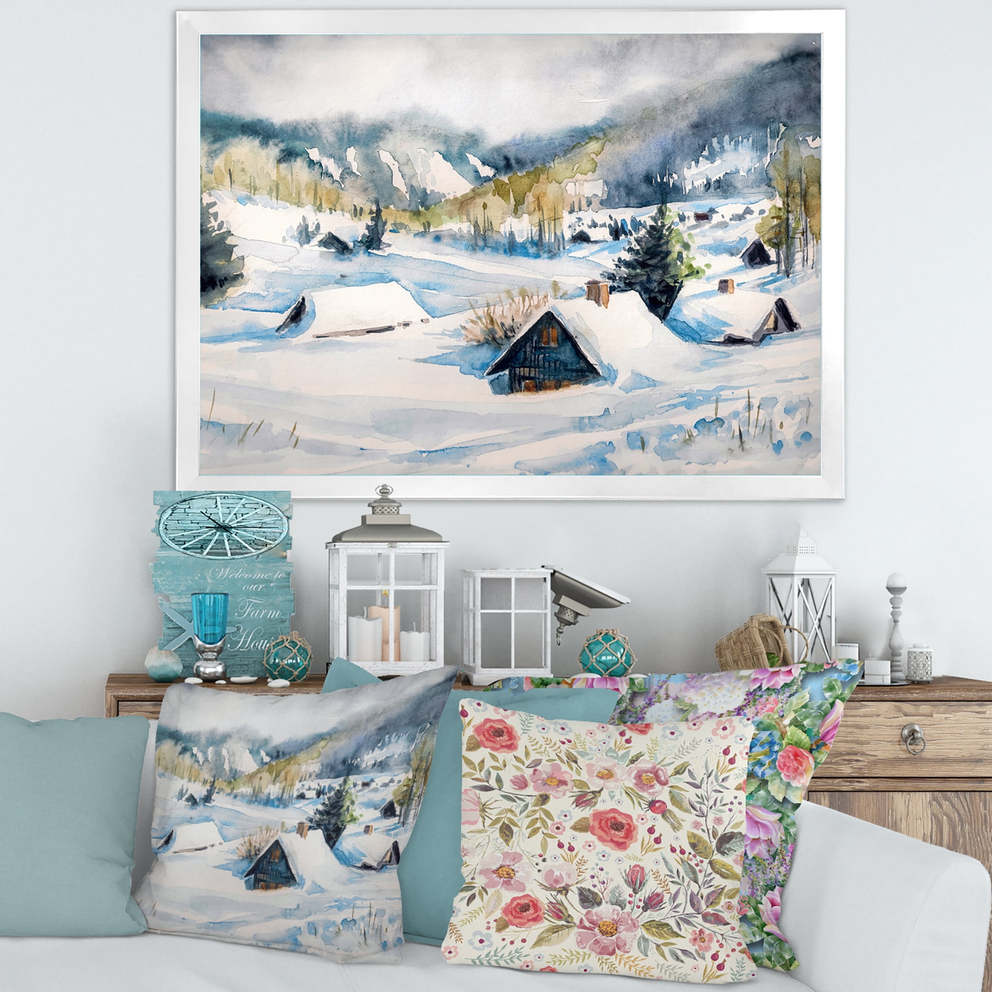 Designart 'Winter In Mountain Village' Traditional Framed Art Print