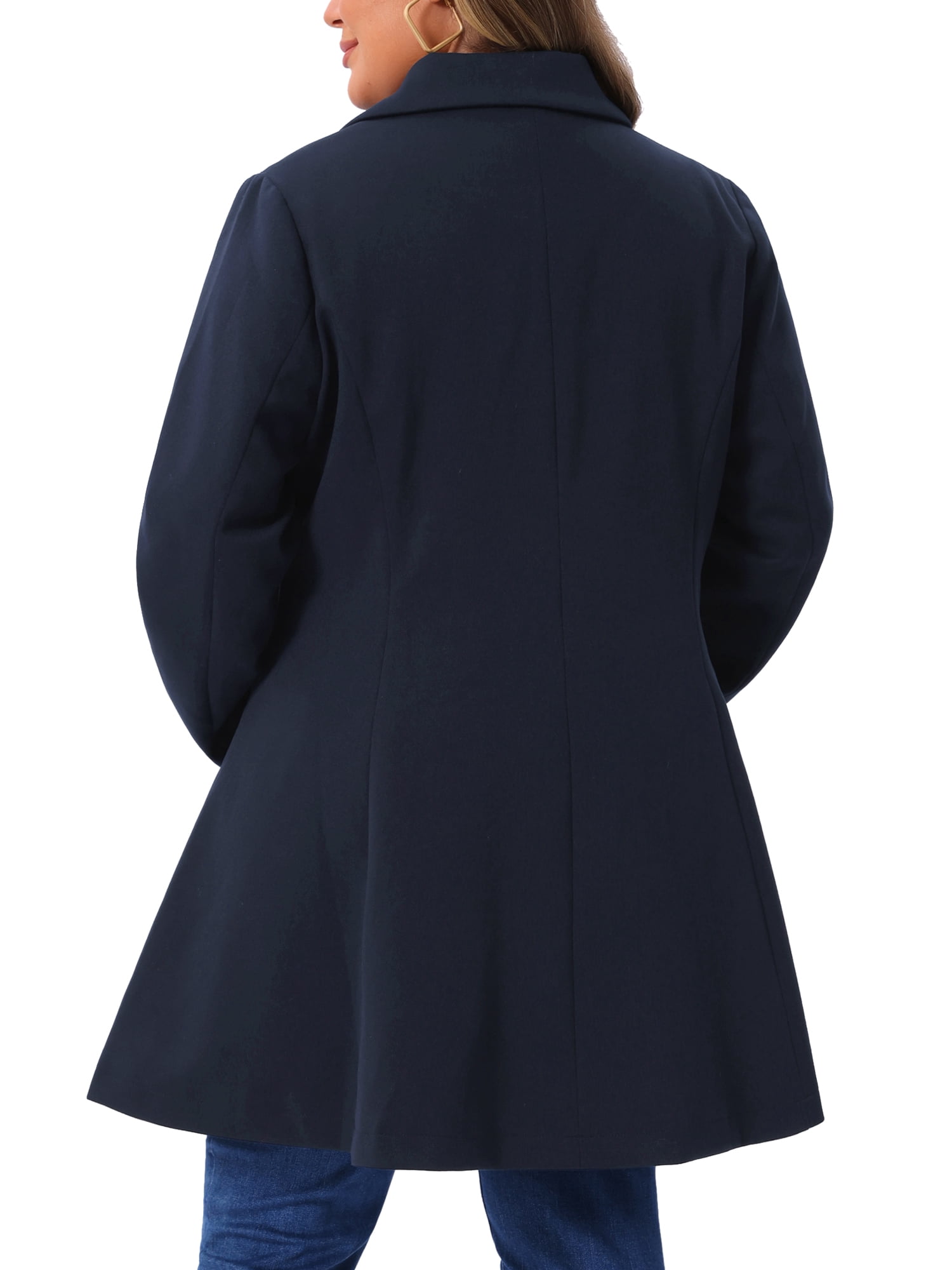 DARING DIVA Women's Plus Size A Line Notched Lapel Double Breasted Coat 2X Dark Blue