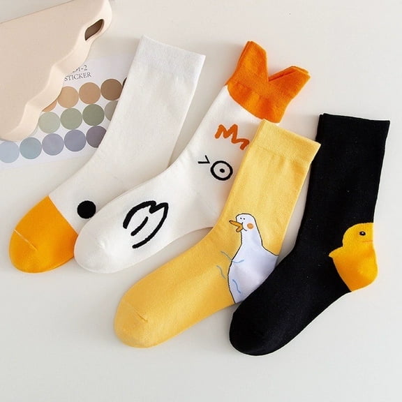 Printed Socks, Unisex Goose Head Funny Cute Novely Crew Socks Christmas Gifts for Women Men Costume Party 4 Pairs