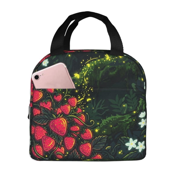 Cute Strawberry Lunchbox Insulated Lunch Bag Dot Reusable Cooler Lunch Boxes Tote Box Reusable Lunch Bags For Women For Gifts Office Picnic Travel Beach