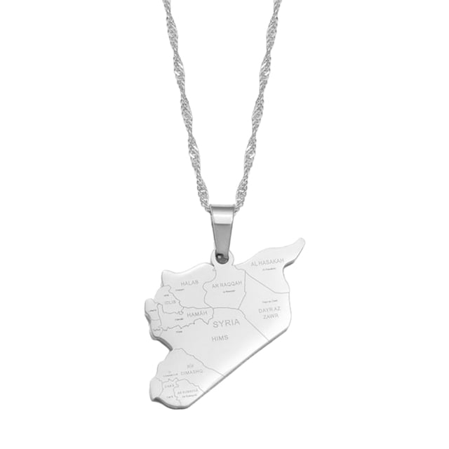 Collar con colgante de mapa de Siria Qarigey acero