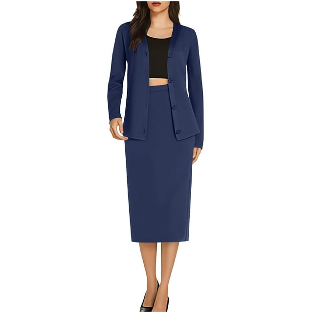 Ensemble Jupe Longue Décontracté à la Mode pour Femmes, Cardigan à Manches Longues, Ensemble Jupe Tailleur