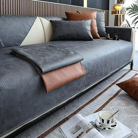 XmhyTop Faux Pu Leather Sofa Cover Waterproof Non-Slip Sectional Couch Cover Sofa Slipcover for Dogs, Pets Furniture Protector (Grey,28"x28")