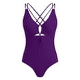 thumbnail image 5 of COMVALUE One Piece Swimsuits for Women Sexy Cutout Monokini Ruched Tummy Control Bathing Suits Cross Back Swimwear (Purple, S), 5 of 9