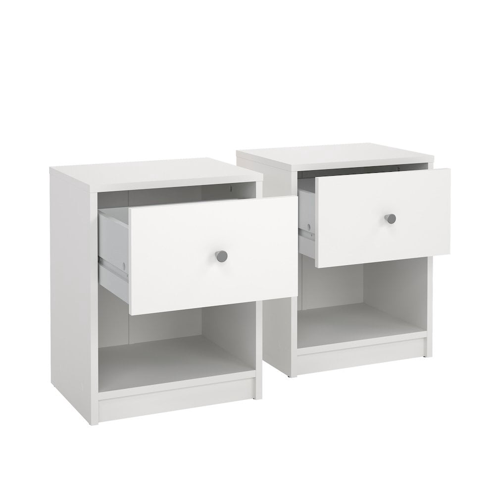 Tvilum Studio 1 Drawer and 1 Shelf Bedroom Nightstand for Adults- Set of 2, White