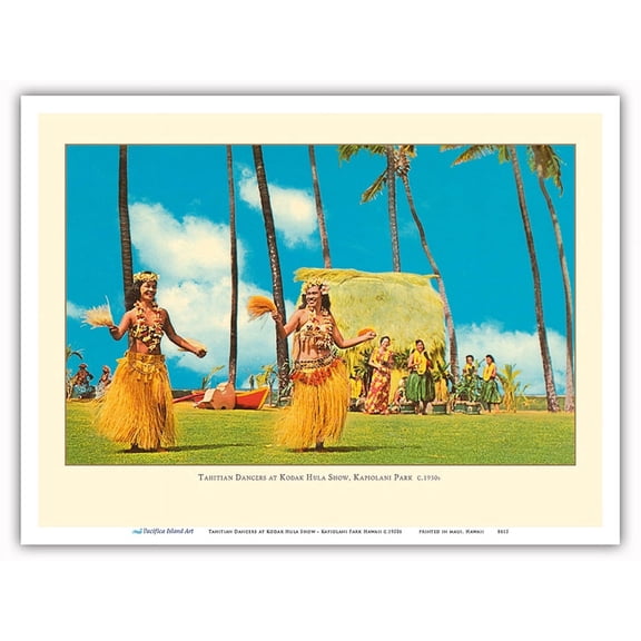 Tahitian Dancers at Kodak Hula Show - Kapiolani Park Hawaii - Vintage Travel Poster c.1950s - Master Art Print (Unframed) 9in x 12in