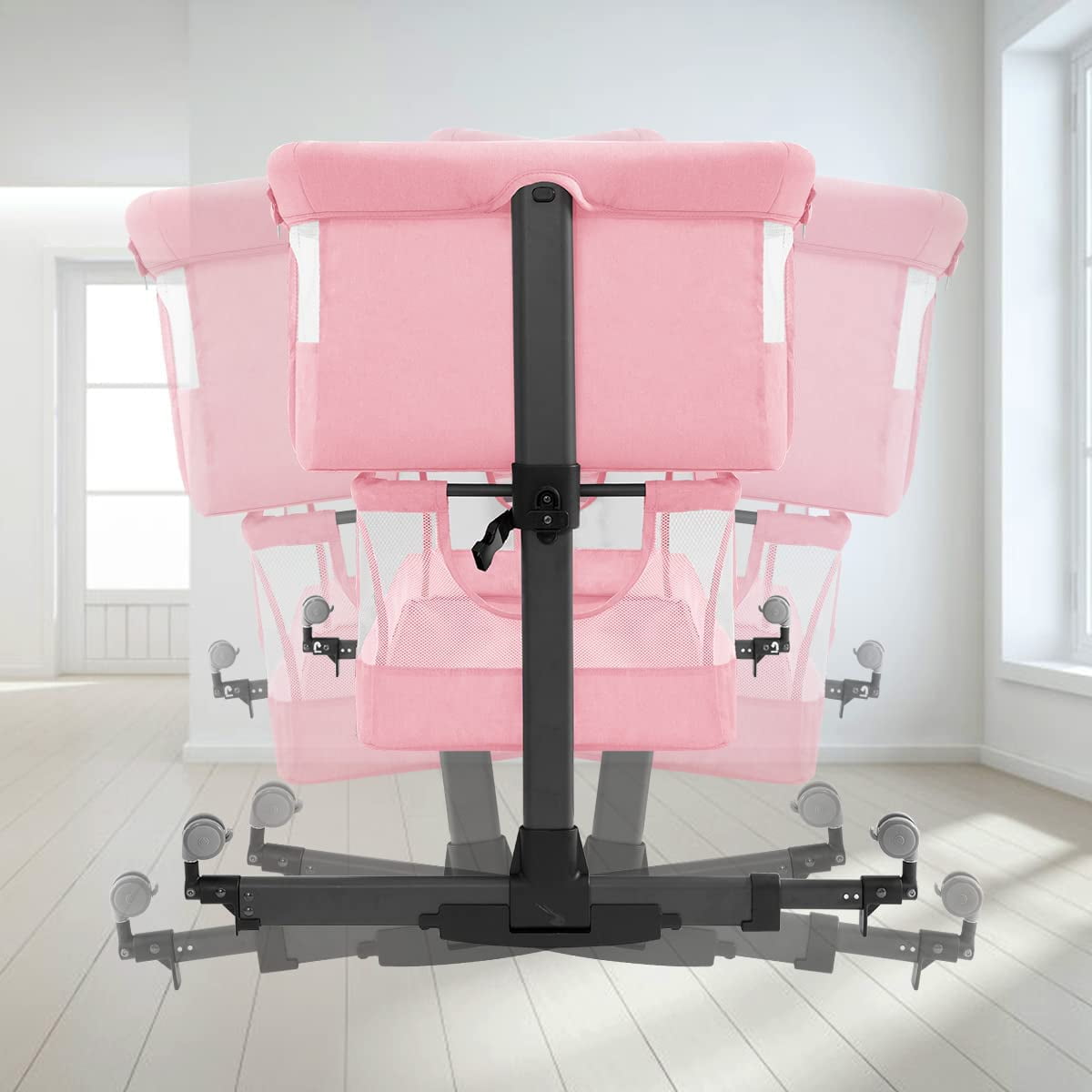 Nordmiex Baby Bassinet 3 in 1 Adjustable Bedside Sleeper Bed for Infant Baby with Breathable Net, Pink