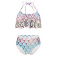 thumbnail image 1 of TiaoBug Girls 2 Pcs Mermaid Bikini Sets Shiny Halter Ruffles Crop Top with Triangle Brief Bathing Suit Tankini Pink Blue A 110, 1 of 5
