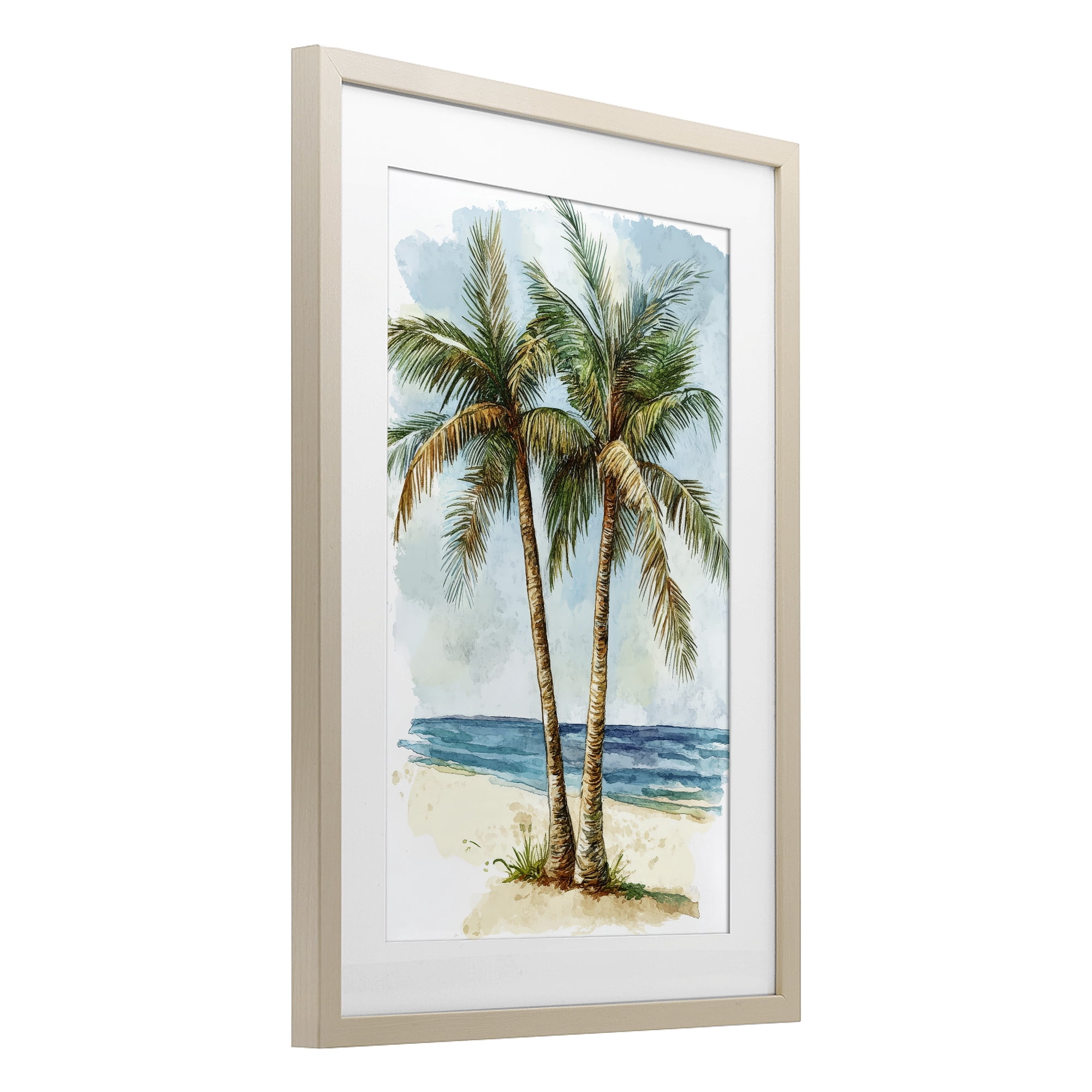 Stupell Industries Illustrated Palm Tree Duo Birch Framed Print Under Glass, design by Petal Prints Design