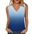 thumbnail image 1 of Mujeres sin mangas Tops de verano gradiente color fuera de posición impresión V-cuello blusa casual Mujeres V-cuello de verano Tops, 1 of 7